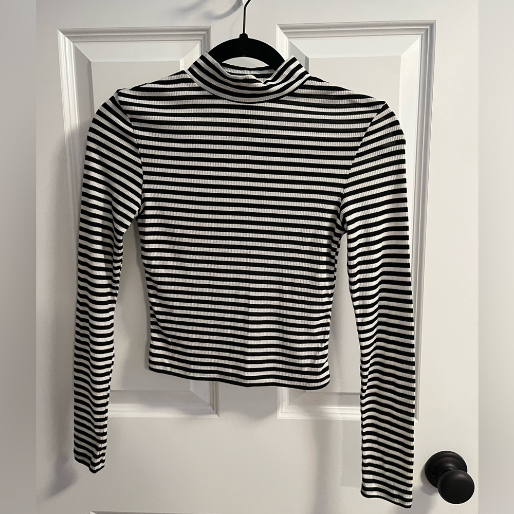 Cropped Striped Mock Turtleneck